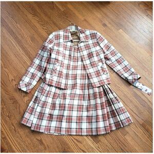 Pendleton pleated wool Tartan plaid midi skirt suit blazer zip blouson jacket